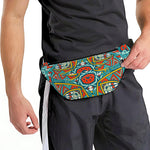 Teal Bohemian Mandala Pattern Print Fanny Pack