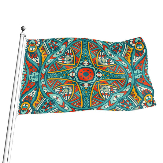 Teal Bohemian Mandala Pattern Print Flag