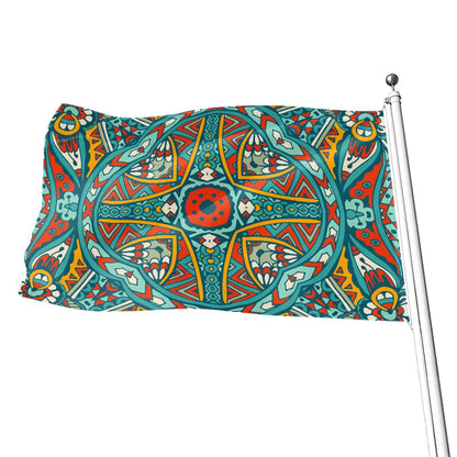 Teal Bohemian Mandala Pattern Print Flag