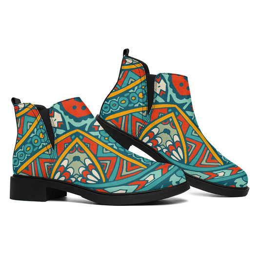 Teal Bohemian Mandala Pattern Print Flat Ankle Boots