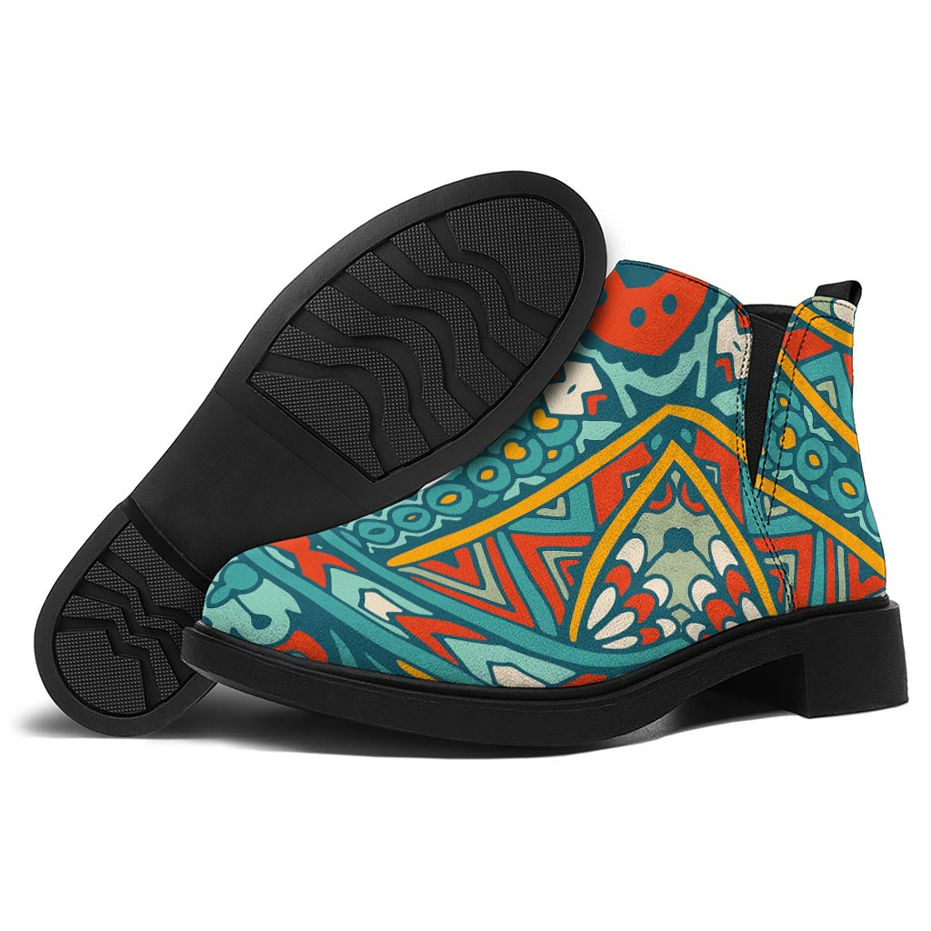 Teal Bohemian Mandala Pattern Print Flat Ankle Boots