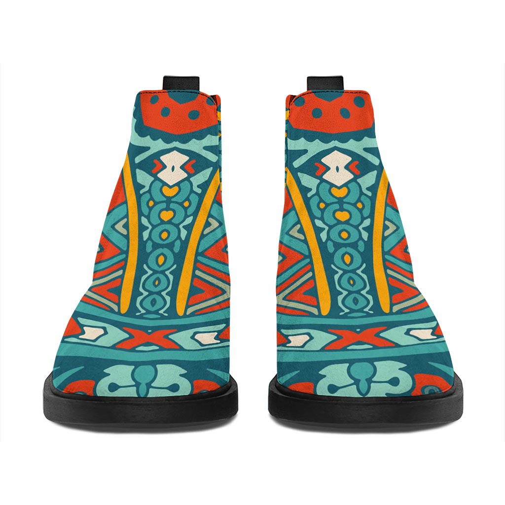 Teal Bohemian Mandala Pattern Print Flat Ankle Boots