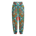 Teal Bohemian Mandala Pattern Print Fleece Lined Knit Pants