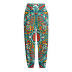 Teal Bohemian Mandala Pattern Print Fleece Lined Knit Pants