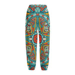 Teal Bohemian Mandala Pattern Print Fleece Lined Knit Pants