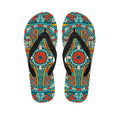 Teal Bohemian Mandala Pattern Print Flip Flops