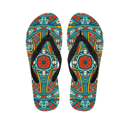 Teal Bohemian Mandala Pattern Print Flip Flops