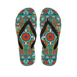 Teal Bohemian Mandala Pattern Print Flip Flops