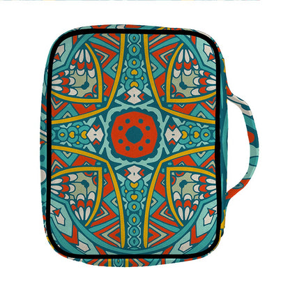 Teal Bohemian Mandala Pattern Print Front Pocket Bible Bag