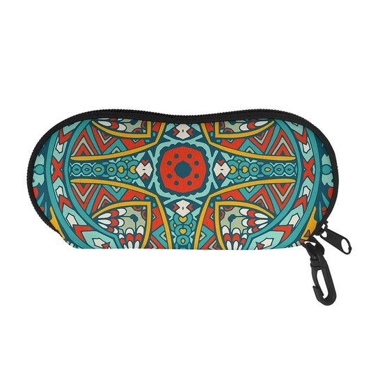 Teal Bohemian Mandala Pattern Print Glasses Case