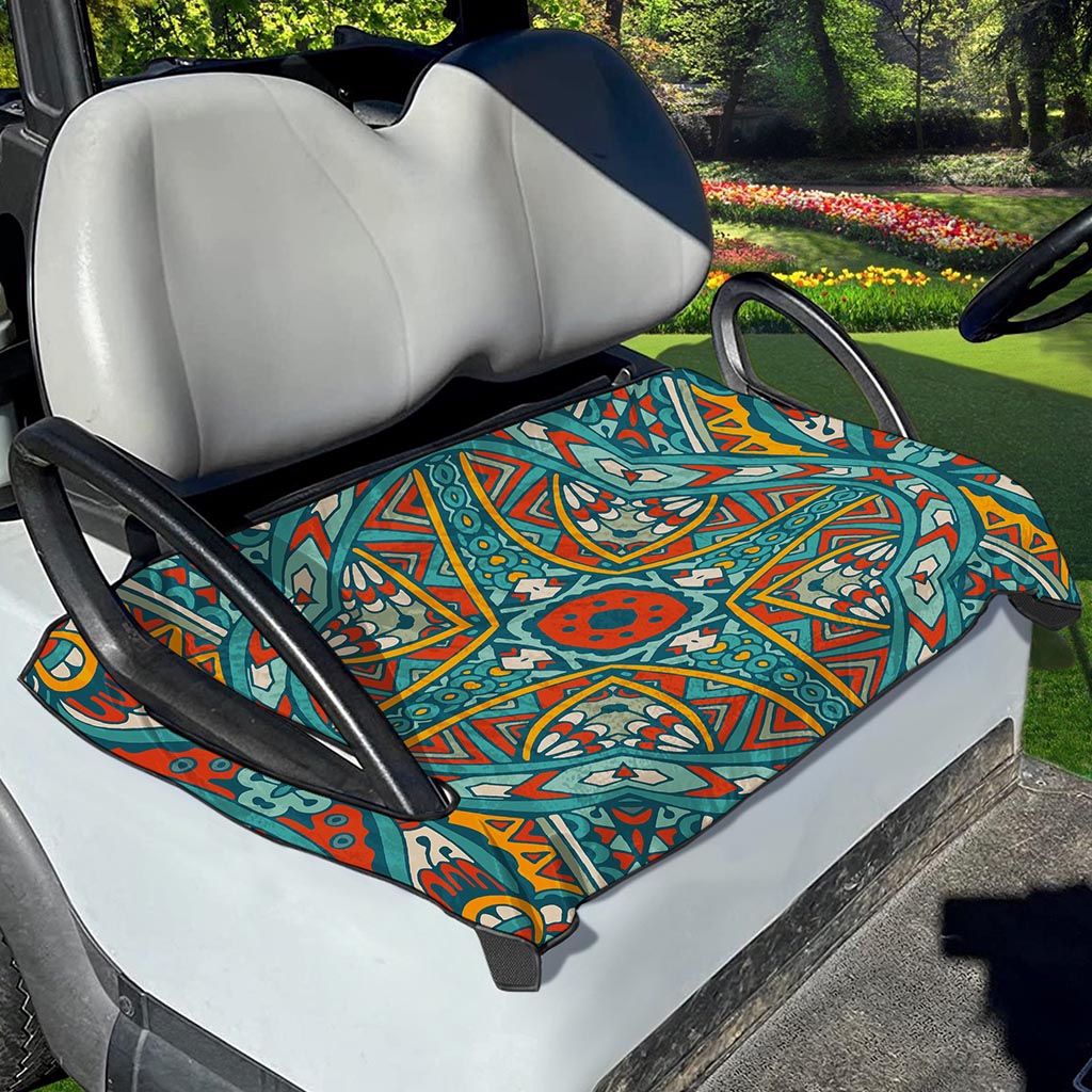 Teal Bohemian Mandala Pattern Print Golf Cart Seat Cover