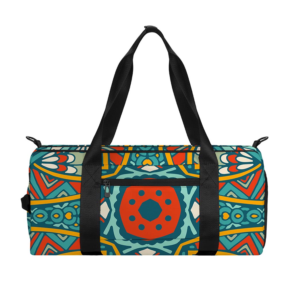 Teal Bohemian Mandala Pattern Print Gym Bag