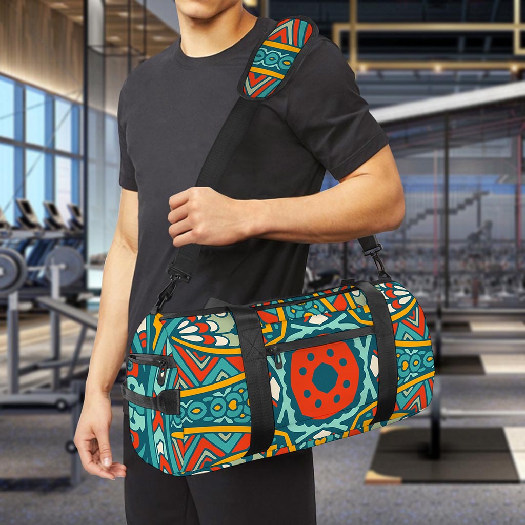 Teal Bohemian Mandala Pattern Print Gym Bag
