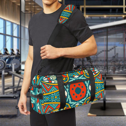 Teal Bohemian Mandala Pattern Print Gym Bag