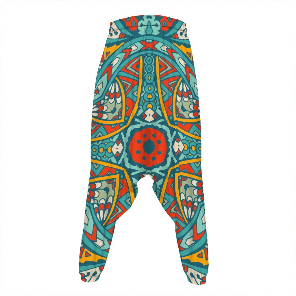 Teal Bohemian Mandala Pattern Print Hammer Pants