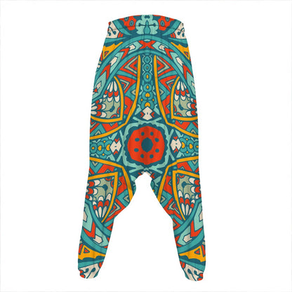 Teal Bohemian Mandala Pattern Print Hammer Pants