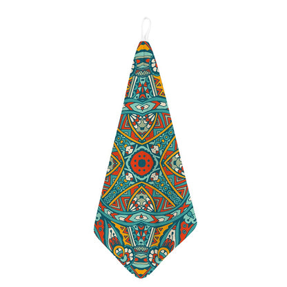 Teal Bohemian Mandala Pattern Print Hand Towel