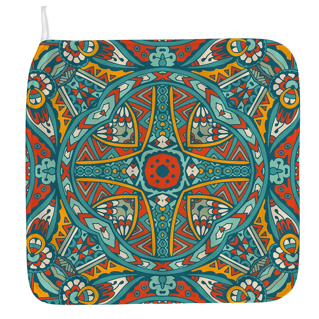 Teal Bohemian Mandala Pattern Print Hand Towel