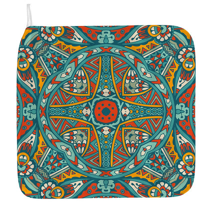 Teal Bohemian Mandala Pattern Print Hand Towel
