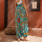 Teal Bohemian Mandala Pattern Print Harem Pants