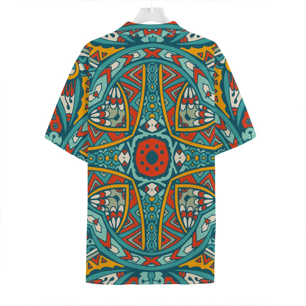 Teal Bohemian Mandala Pattern Print Hawaiian Shirt