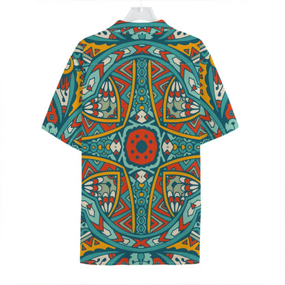 Teal Bohemian Mandala Pattern Print Hawaiian Shirt