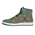 Teal Bohemian Mandala Pattern Print High Top Leather Sneakers