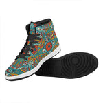 Teal Bohemian Mandala Pattern Print High Top Leather Sneakers