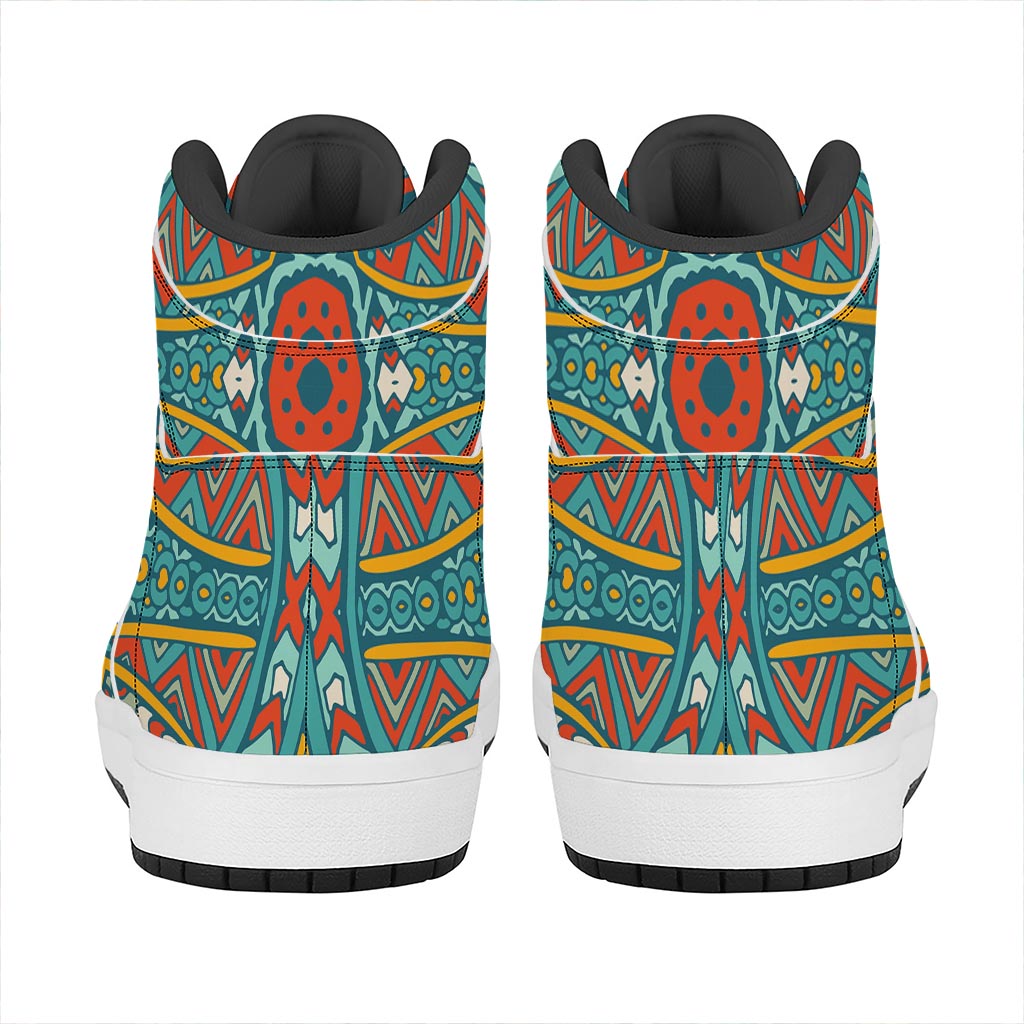 Teal Bohemian Mandala Pattern Print High Top Leather Sneakers