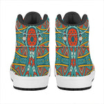 Teal Bohemian Mandala Pattern Print High Top Leather Sneakers
