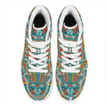 Teal Bohemian Mandala Pattern Print High Top Leather Sneakers