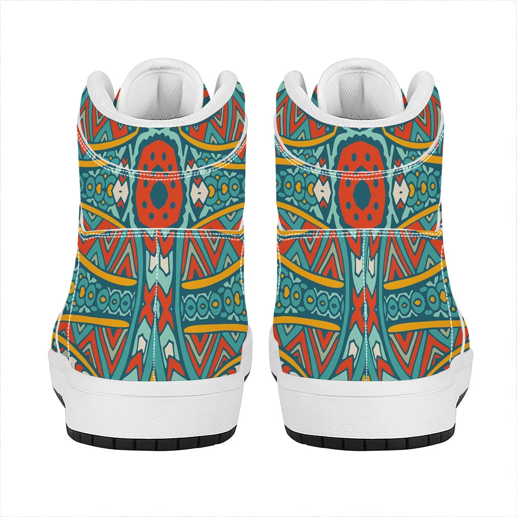 Teal Bohemian Mandala Pattern Print High Top Leather Sneakers