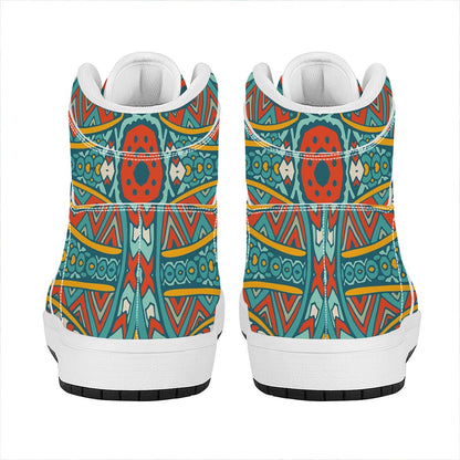 Teal Bohemian Mandala Pattern Print High Top Leather Sneakers