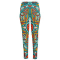 Teal Bohemian Mandala Pattern Print High-Waisted Pocket Leggings