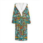 Teal Bohemian Mandala Pattern Print Hooded Bathrobe