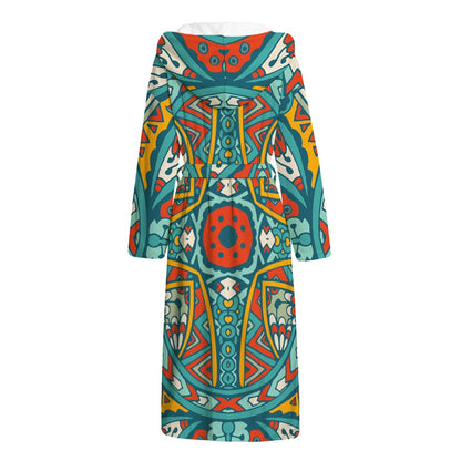 Teal Bohemian Mandala Pattern Print Hooded Bathrobe
