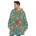 Teal Bohemian Mandala Pattern Print Hoodie Blanket