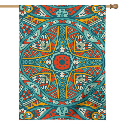Teal Bohemian Mandala Pattern Print House Flag