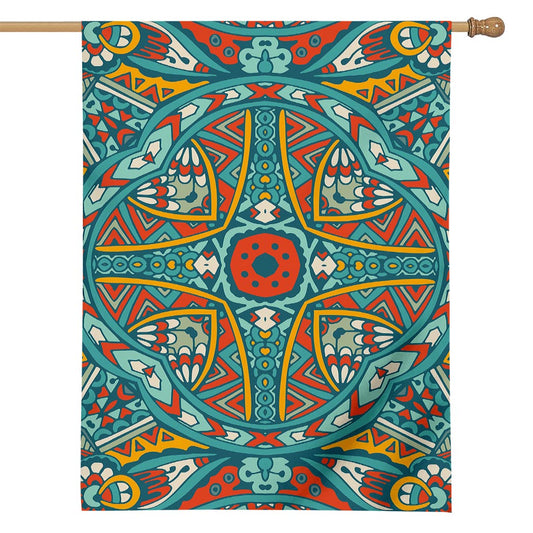 Teal Bohemian Mandala Pattern Print House Flag