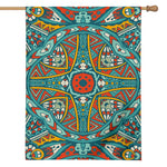 Teal Bohemian Mandala Pattern Print House Flag