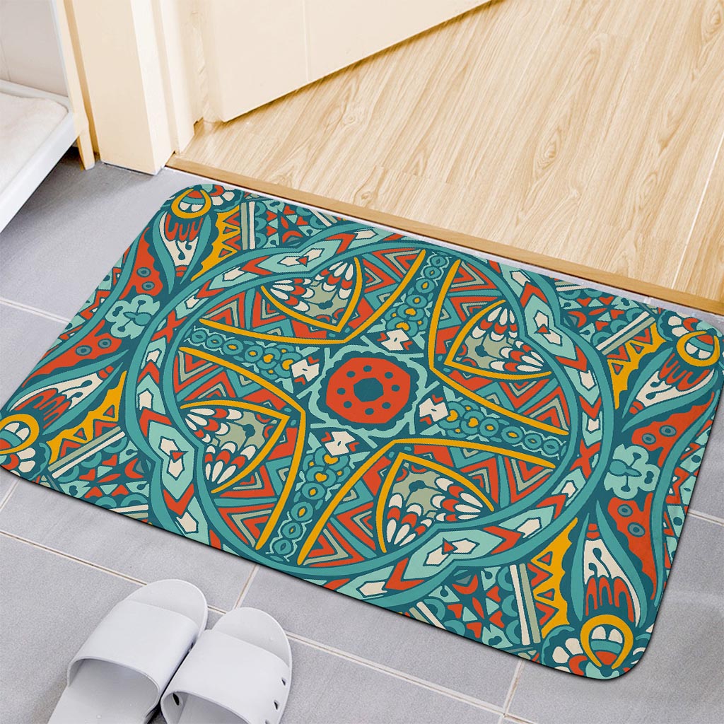 Teal Bohemian Mandala Pattern Print Indoor Door Mat