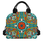 Teal Bohemian Mandala Pattern Print Insulated Lunch Bag