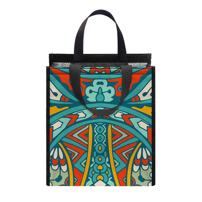 Teal Bohemian Mandala Pattern Print Insulated Lunch Tote