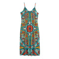 Teal Bohemian Mandala Pattern Print Jersey Midi Cami Dress