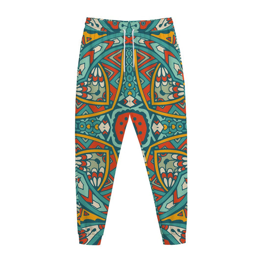 Teal Bohemian Mandala Pattern Print Jogger Pants