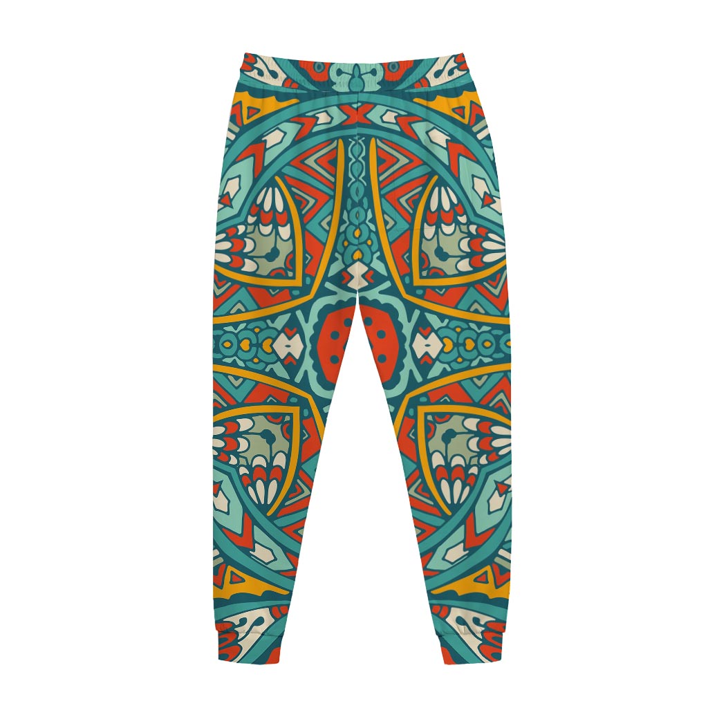 Teal Bohemian Mandala Pattern Print Jogger Pants