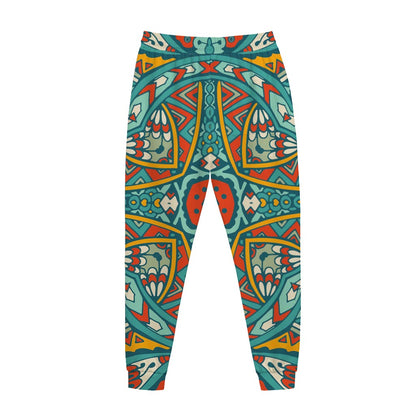 Teal Bohemian Mandala Pattern Print Jogger Pants