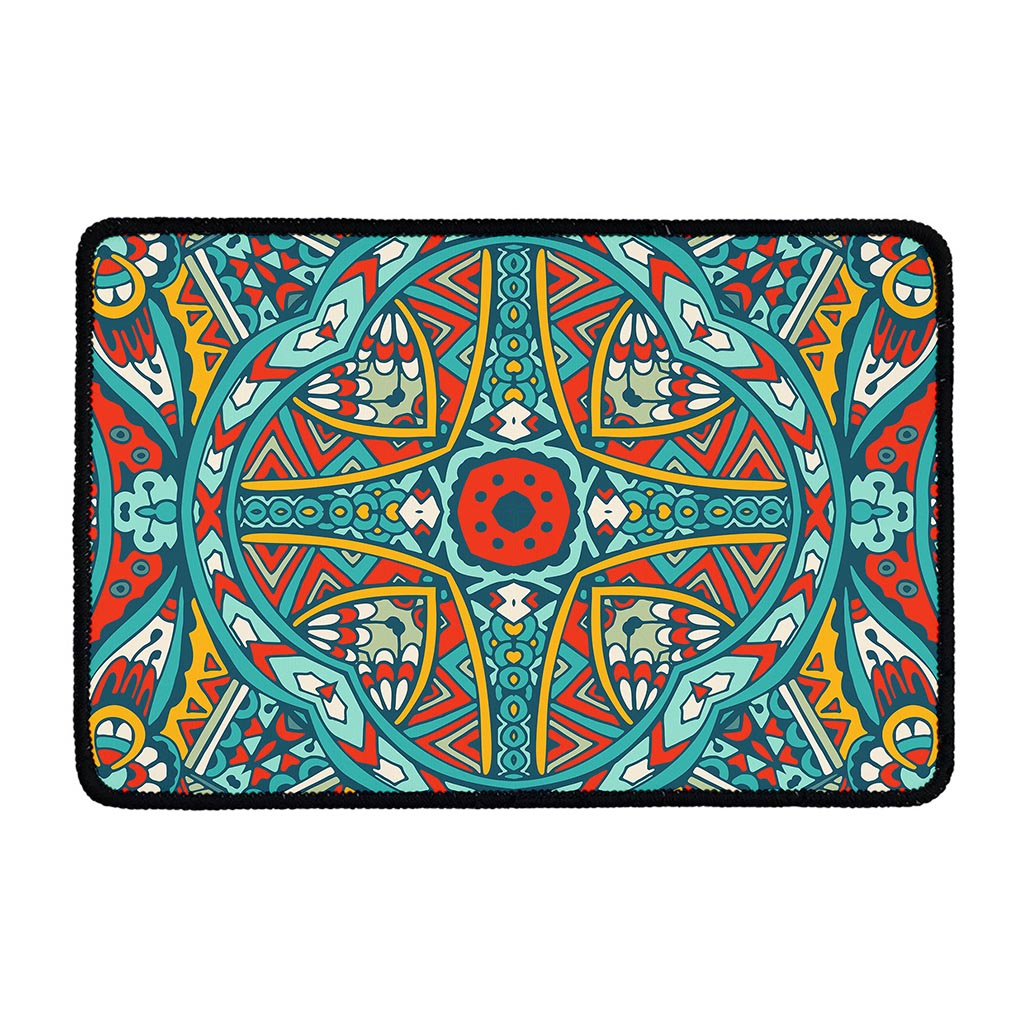 Teal Bohemian Mandala Pattern Print Kitchen Mat