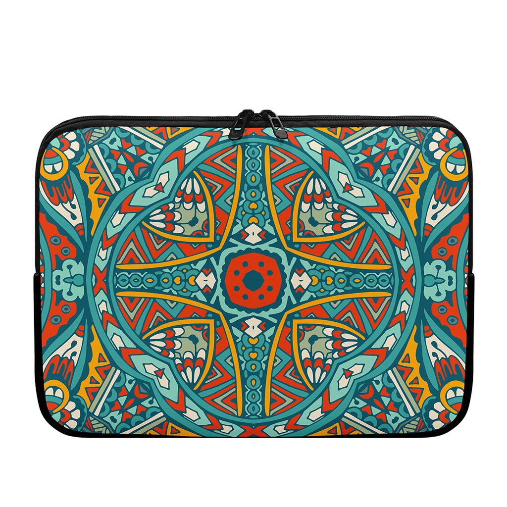 Teal Bohemian Mandala Pattern Print Laptop Sleeve
