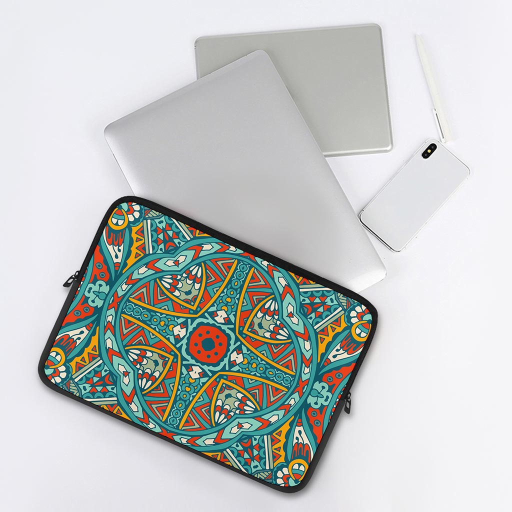 Teal Bohemian Mandala Pattern Print Laptop Sleeve